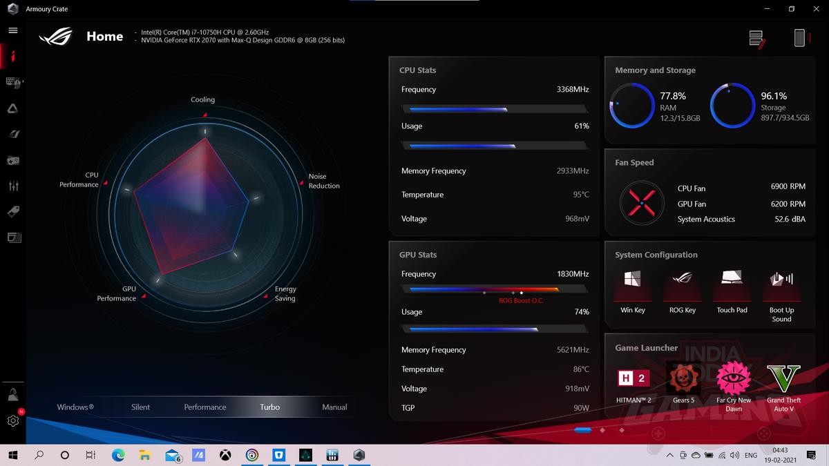 Asus Zephyrus M15 2020 Armoury Crate app